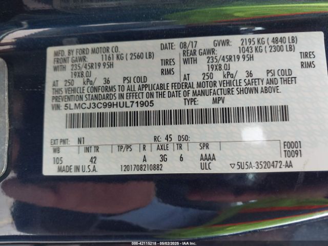 5LMCJ3C99HUL71905 Lincoln Mkc Reserve