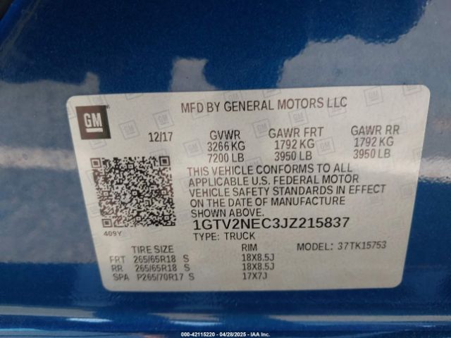 1GTV2NEC3JZ215837 GMC Sierra 1500 Slt