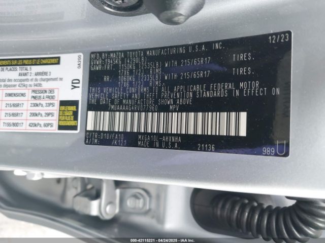7MUAAAAG4RV077960 Toyota m20a-fks