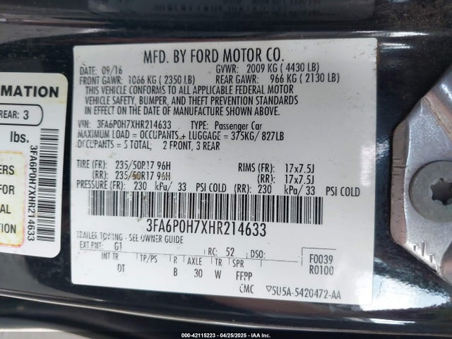 3FA6P0H7XHR214633 Ford 2017