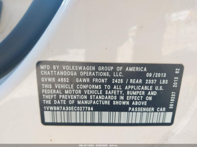 1VWBN7A30EC027794 Volkswagen Passat 2.0l Tdi Se