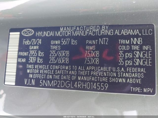 5NMP2DGL4RH014559 Hyundai Santa Fe Sel