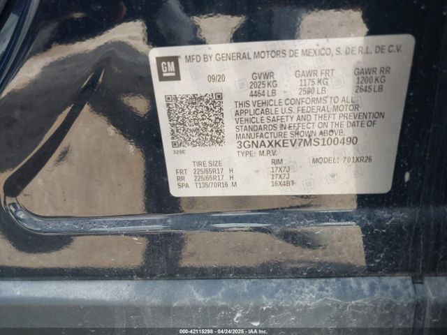 2021 CHEVROLET EQUINOX 3GNAXKEV7MS100490 Photo 8
