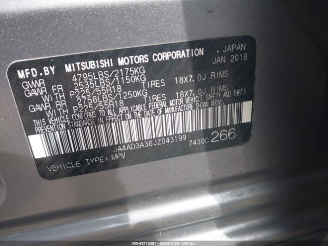 2018 MITSUBISHI OUTLANDER JA4AD3A36JZ043199 Photo 8