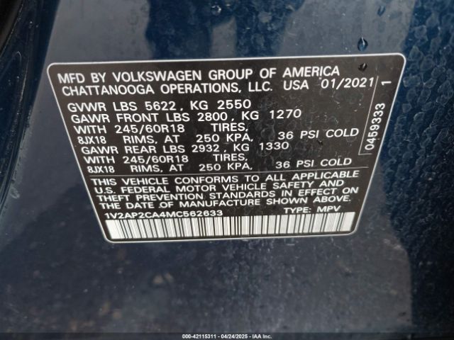 2021 VOLKSWAGEN ATLAS 1V2AP2CA4MC562633 Photo 8