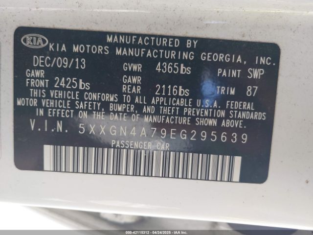 5XXGN4A79EG295639 KIA OPTIMA EX