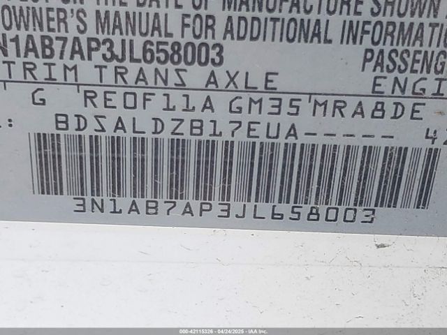 3N1AB7AP3JL658003 Nissan SENTRA SV