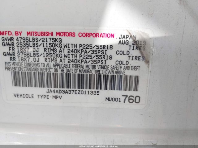2014 MITSUBISHI OUTLANDER JA4AD3A37EZ011335 Photo 8