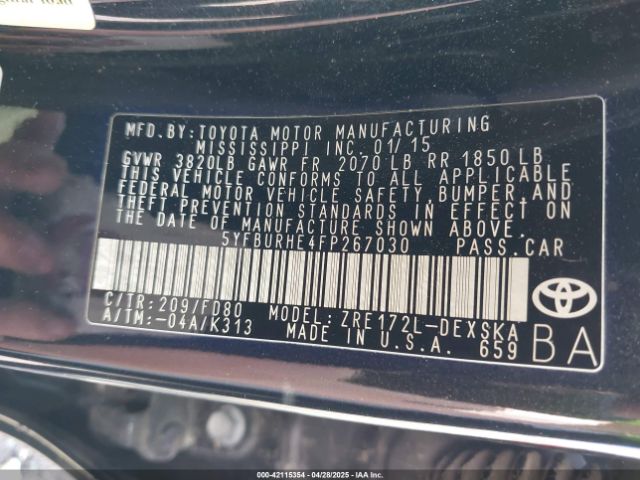 5YFBURHE4FP267030 Toyota Corolla S Plus