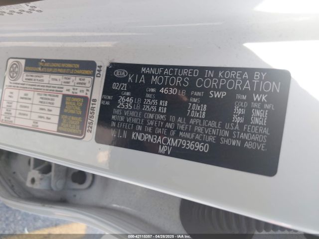 KNDPN3ACXM7936960 KIA Sportage Ex