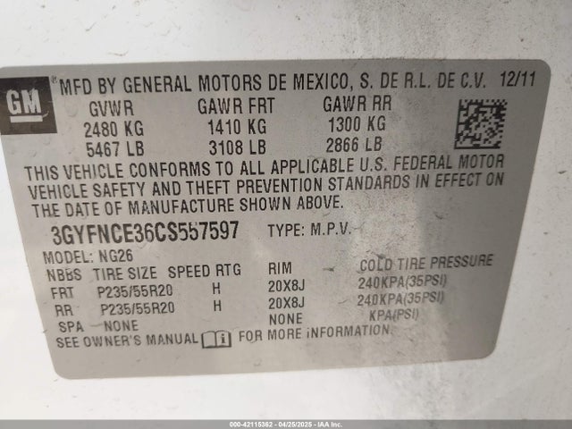 2012 CADILLAC SRX 3GYFNCE36CS557597 Photo 8