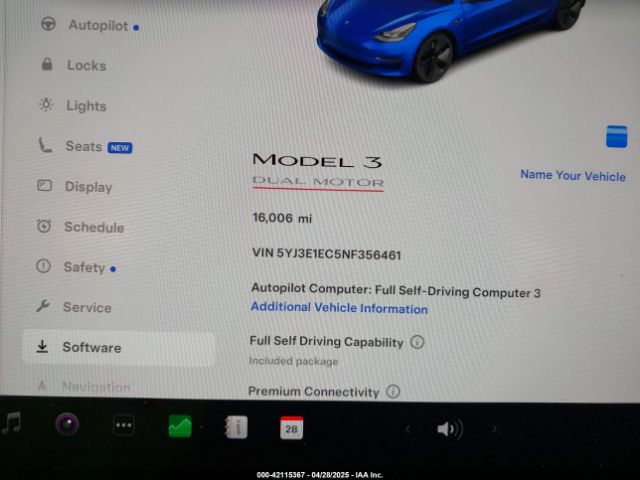 5YJ3E1EC5NF356461 Tesla Model 3 Performance Dual Motor All-wheel Drive