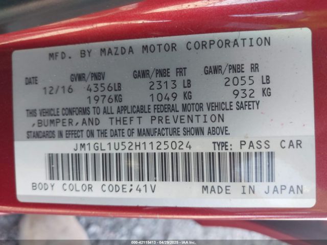JM1GL1U52H1125024 Mazda Mazda6 Sport