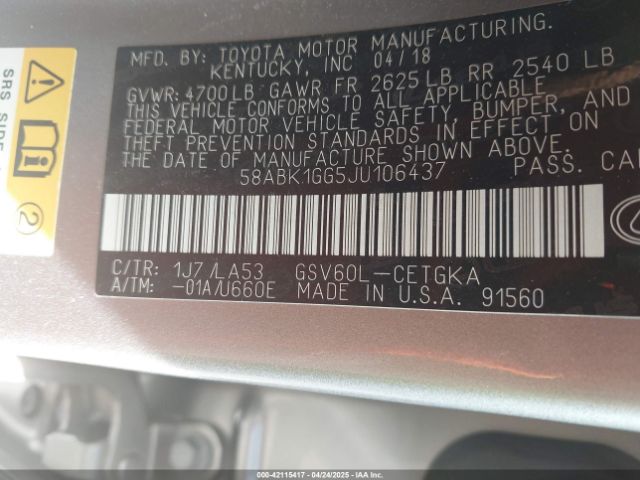 58ABK1GG5JU106437 Lexus ES 350