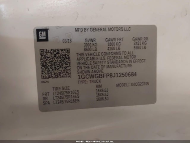 1GCWGBFP8J1250684 Chevrolet lv1 - sidi, vvt, e85 max, iron