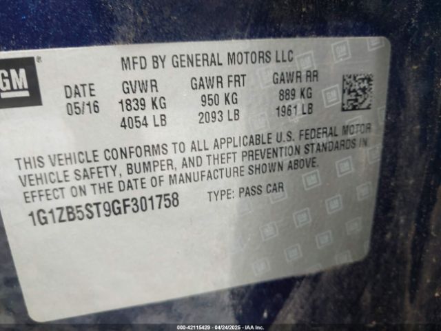 1G1ZB5ST9GF301758 Chevrolet lfv - di: direct injection, vvt, gen1 gmna