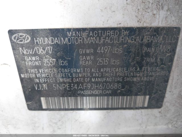 5NPE34AF9JH670688 Hyundai Sonata Limited