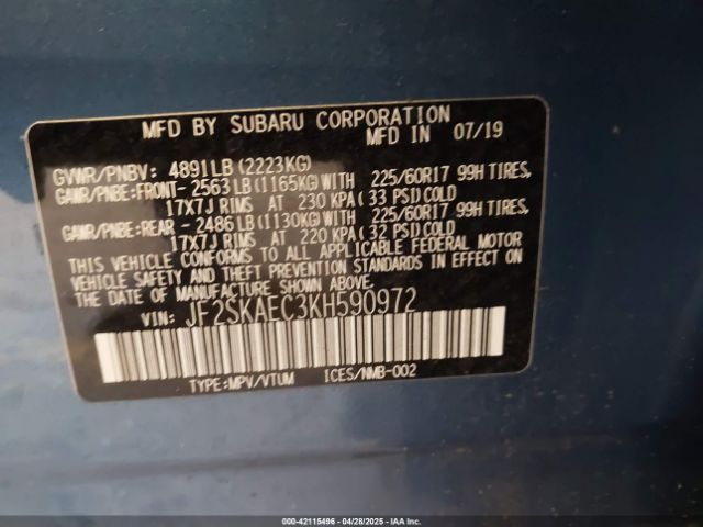 JF2SKAEC3KH590972 Subaru Forester Premium