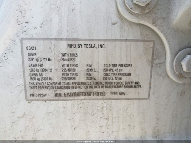 5YJYGAEEXMF149158 Tesla Model Y Long Range Dual Motor All-wheel Drive