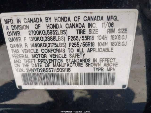 2007 ACURA MDX 2HNYD28557H509116 Photo 8