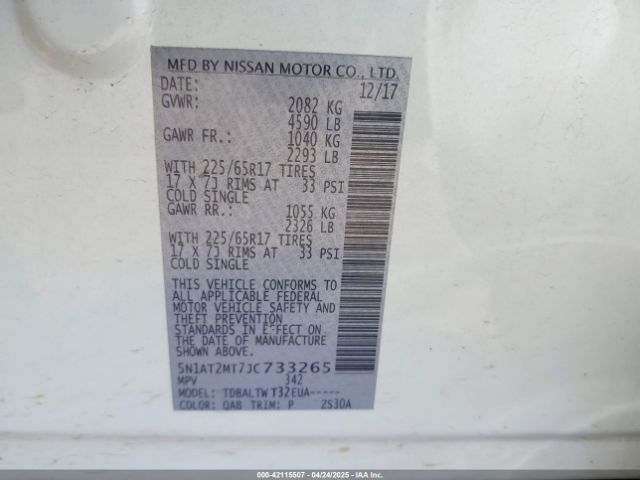 5N1AT2MT7JC733265 Nissan ROGUE SV