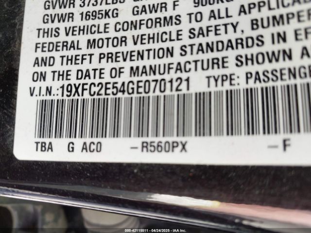 19XFC2E54GE070121 Honda Civic Lx