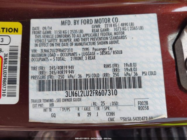 3LN6L2LU2FR607310 Lincoln MKZ HYBRID
