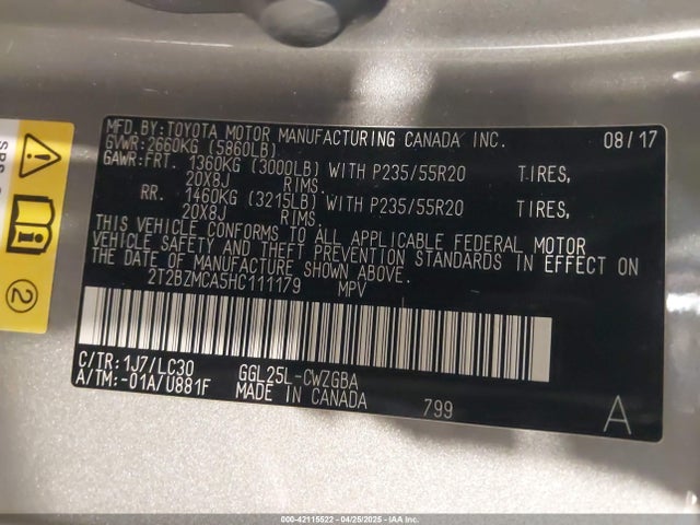 2T2BZMCA5HC111179 Lexus 2017