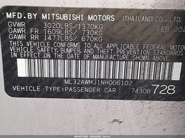 2022 MITSUBISHI MIRAGE ML32AWHJ1NH006102 Photo 8