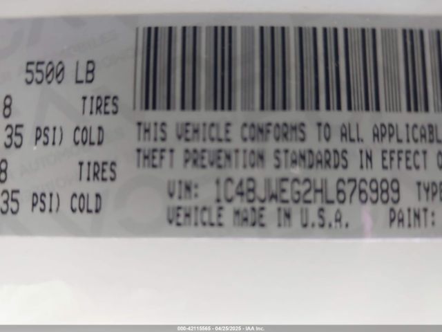 1C4BJWEG2HL676989 Jeep Wrangler Unlimited Smoky Mountain 4x4
