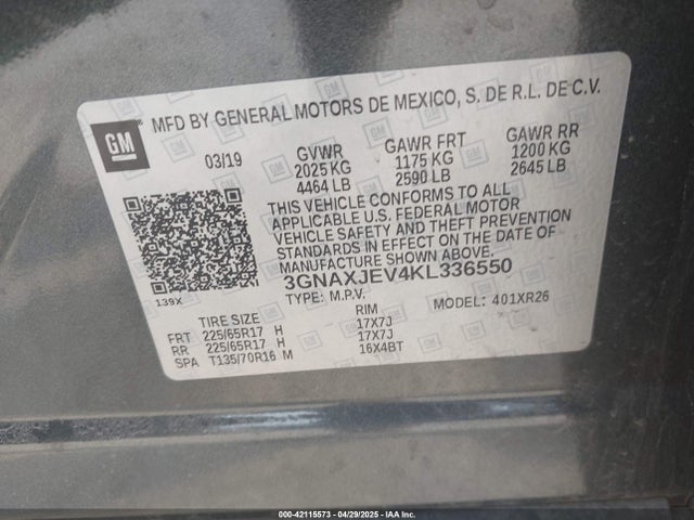 Chevrolet EQUINOX LT 2019 3GNAXJEV4KL336550 Image 9