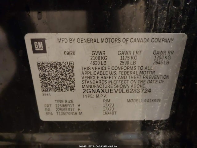 2GNAXUEV9L6283724 Chevrolet Equinox Awd Lt 1.5l Turbo