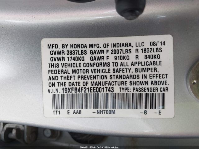 19XFB4F21EE001743 Honda CIVIC HYBRID