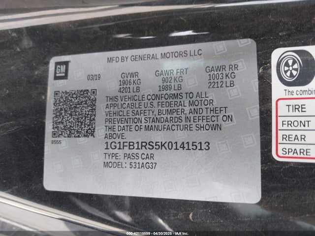 1G1FB1RS5K0141513 Chevrolet Camaro 1lt