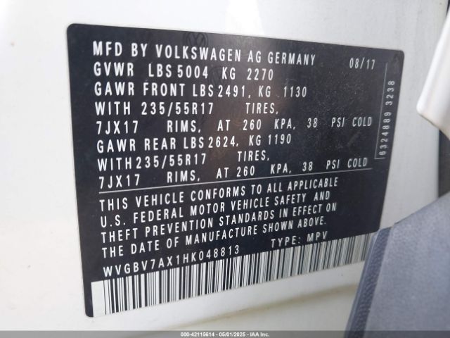 WVGBV7AX1HK048813 Volkswagen Tiguan 2.0t/2.0t S