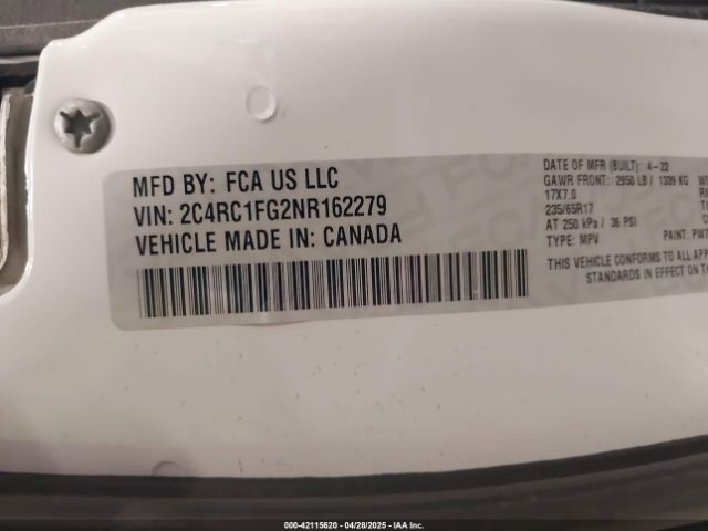 2C4RC1FG2NR162279 Chrysler Pacifica Touring