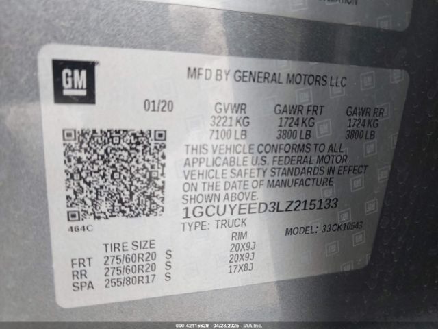 1GCUYEED3LZ215133 Chevrolet Silverado 1500 4wd  Short Bed Rst
