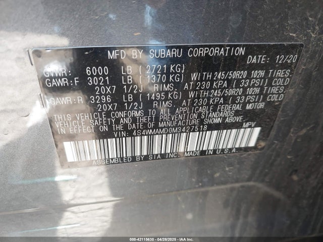 4S4WMAMD0M3427518 Subaru Ascent Limited