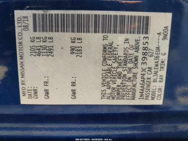 2018 NISSAN MAXIMA 1N4AA6AP4JC398853 Photo 8