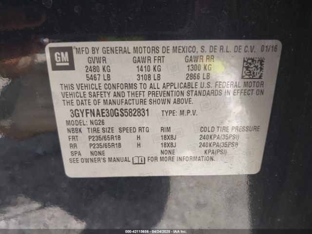 3GYFNAE30GS582831 Cadillac Srx Standard