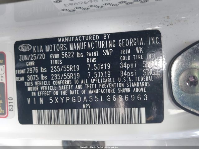 5XYPGDA55LG696963 KIA Sorento 3.3l S