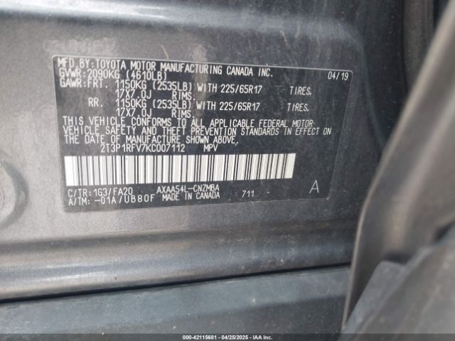 2T3P1RFV7KC007112 Toyota Rav4 Xle