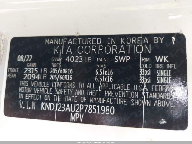 KNDJ23AU2P7851980 KIA SOUL LX