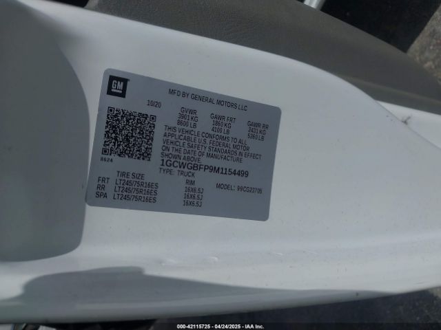 1GCWGBFP9M1154499 Chevrolet Express G2500