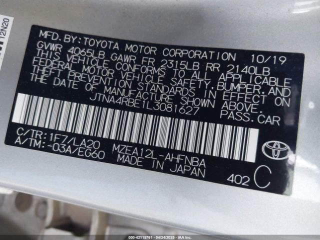 JTNA4RBE1L3081627 Toyota Corolla Xse