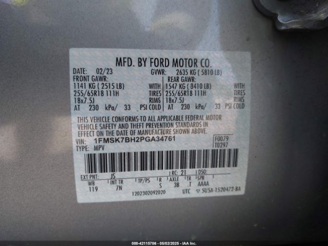 1FMSK7BH2PGA34761 Ford Explorer