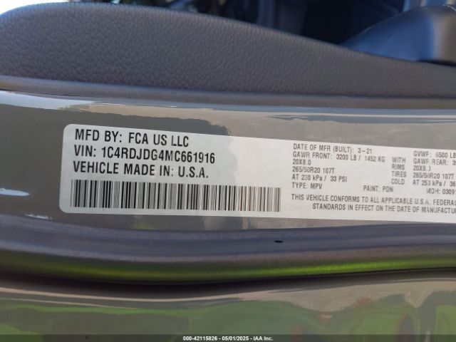 1C4RDJDG4MC661916 Dodge Durango Gt Plus Awd