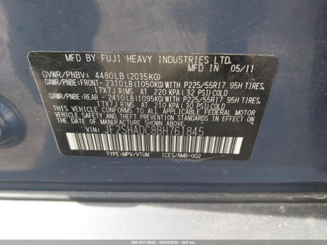 2011 SUBARU FORESTER JF2SHADC8BH761845 Photo 8
