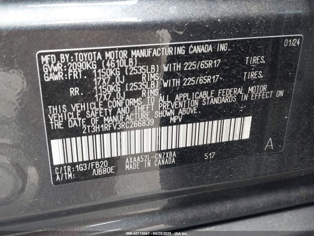 2T3H1RFV3RC266839 Toyota RAV4 LE
