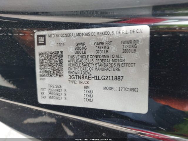 3GTN8AEH1LG211887 GMC Sierra 1500 2wd  Long Box